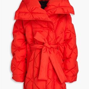Goldbergh Tomato Red Lauren belted quilted shell down coat